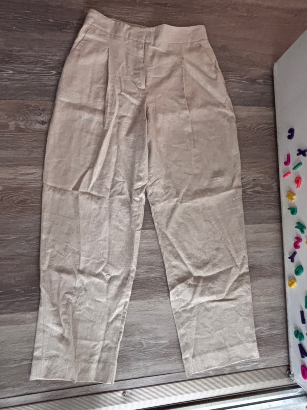 Zara XS Beige Linen-Blend Shirt with Blue Trim